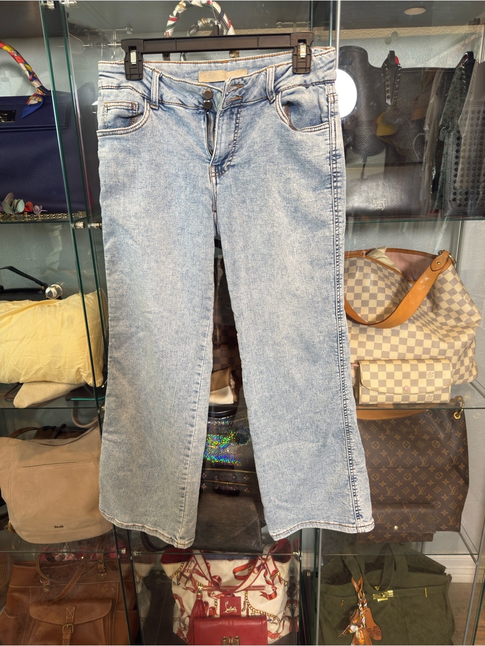 Love Trends Womens Wide Leg Jeans Light Blue Mid Rise Ankle Flare Size 6